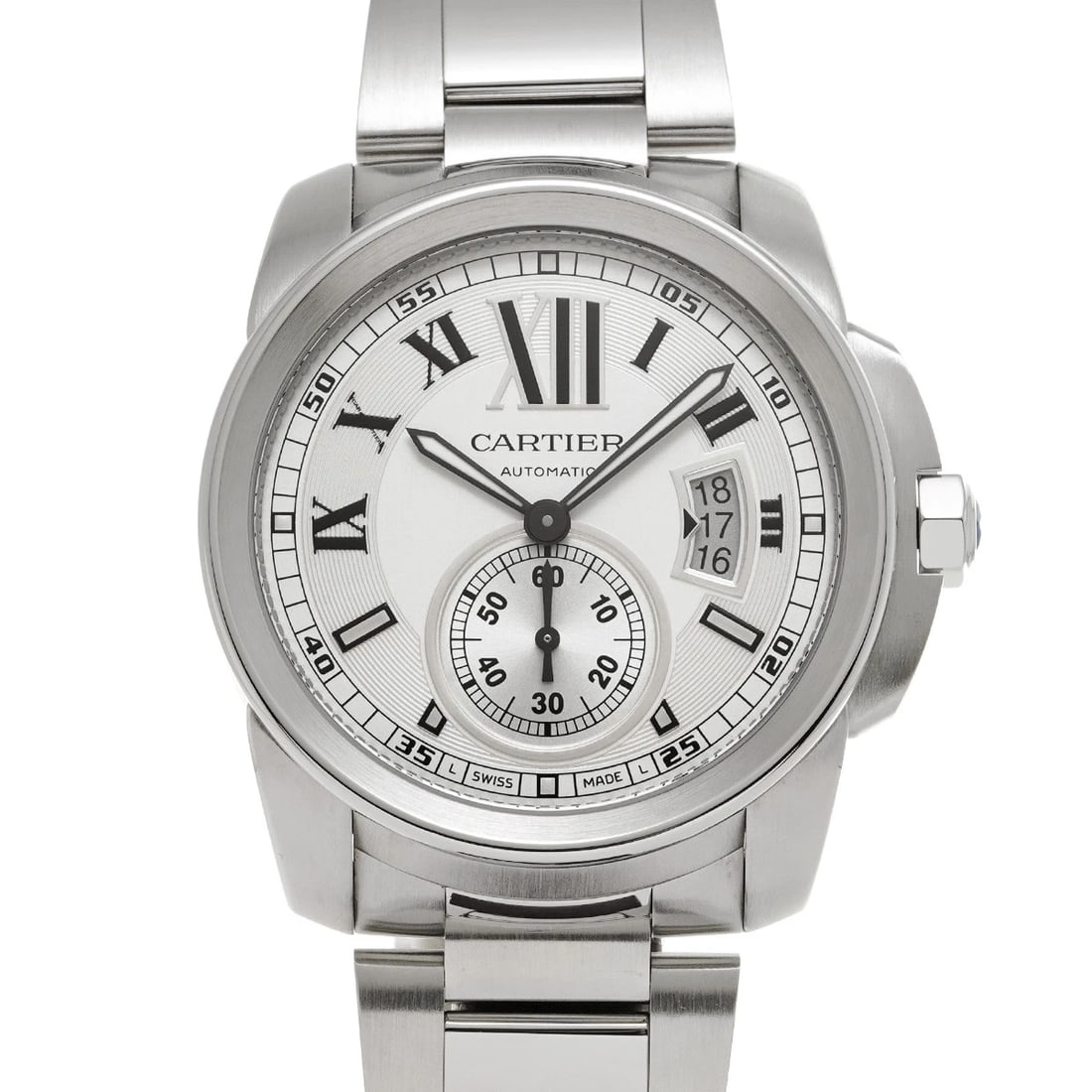 CARTIER CALIBRE DE CARTIER SILVER WATCH: CARTIER Calibre de Cartier Silver WATCH Brand: CARTIER Type: Wristwatch Material: Band Material Stainless steel, Case Material Stainless steel Color: Dial Color Silver Size: ??Case? H/about 42mm W/abo