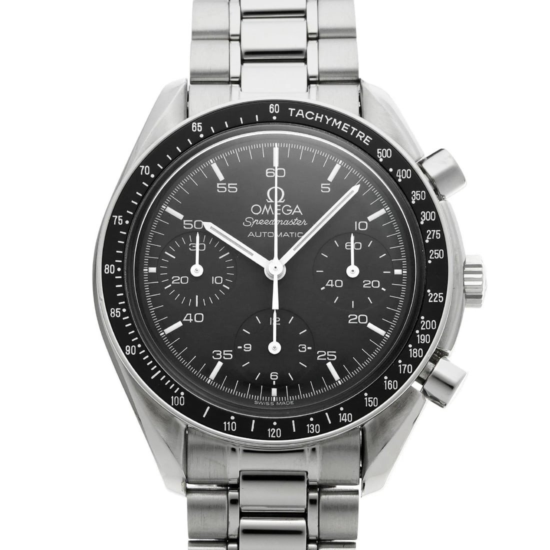 OMEGA SPEEDMASTER AUTOMATIC BLACK WATCH: OMEGA Speedmaster Automatic Black WATCH Brand: OMEGA Type: Wristwatch Material: Band Material Stainless steel, Case Material Stainless steel Color: Dial Color Black Size: ??Case? H/about 39mm W/about 