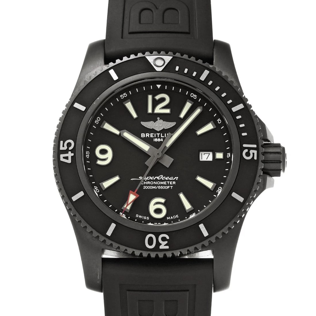 BREITLING SUPEROCEAN AUTOMATIC BLACK STEEL BLACK WATCH: BREITLING Superocean Automatic Black Steel Black WATCH Brand: BREITLING Type: Wristwatch Material: Band Material rubber, Case Material Stainless steel Color: Dial Color Black Size: ??Case? H/about 46m