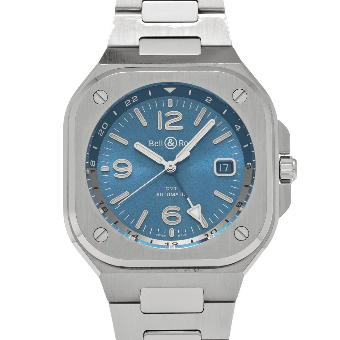BELL & ROSS BR GMT SKY BLUE BLUE WATCH: Bell & Ross BR GMT Sky Blue Blue WATCH Brand: Bell & Ross Type: Wristwatch Material: Band Material Stainless steel, Case Material Stainless steel Color: Dial Color Blue Size: ??Case? H/about 41mm W/ab