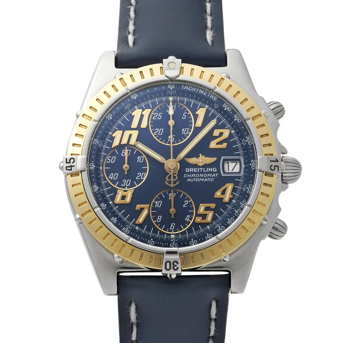 BREITLING CHRONOMAT BLUE WATCH: BREITLING Chronomat Blue WATCH Brand: BREITLING Type: Wristwatch Material: Band Material leather, Case Material Stainless steel Color: Dial Color blue Size: ??Case? H/about 40mm W/about 40mm D/about 1