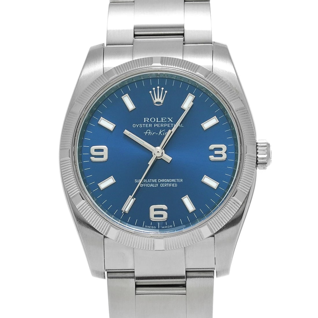 ROLEX AIR-KING BLUE WATCH: ROLEX Air-King Blue WATCH Brand: ROLEX Type: Wristwatch Material: Band Material Stainless steel, Case Material Stainless steel Color: Dial Color blue Size: ??Case? H/about 34mm W/about 34mm D/about 11