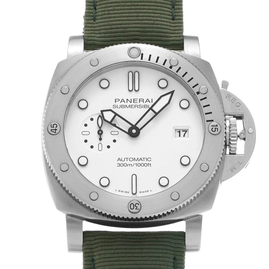 PANERAI SUBMERSIBLE QUARANTAQUATRO BIANCO WHITE WATCH: PANERAI Submersible Quarantaquatro Bianco White WATCH Brand: PANERAI Type: Wristwatch Material: Band Material fabric, Case Material Stainless steel Color: Dial Color White Size: ??Case? H/about 44mm W