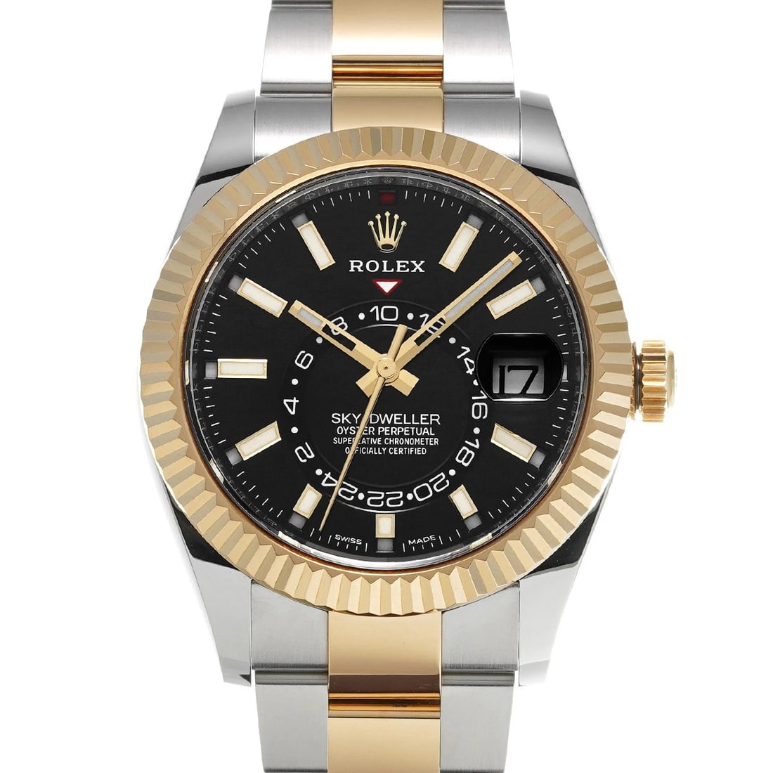 ROLEX SKY DWELLER BRIGHT BLACK WATCH: ROLEX Sky Dweller Bright Black WATCH Brand: ROLEX Type: Wristwatch Material: Band Material Stainless steel/Yellow Gold, Case Material Stainless steel Color: Dial Color Bright Black Size: ??Case? H/abo