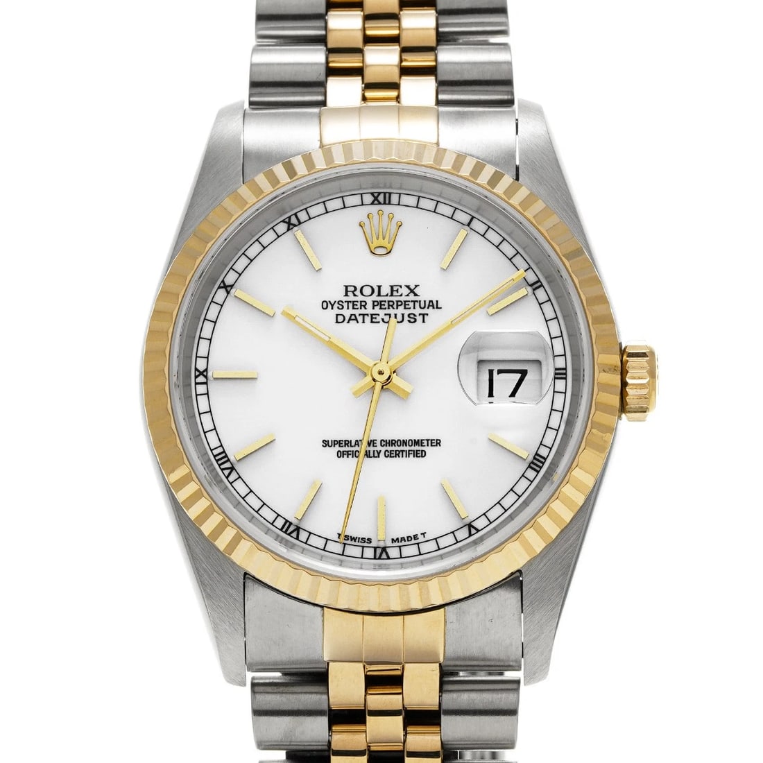 ROLEX DATEJUST WHITE WATCH: ROLEX Datejust White WATCH Brand: ROLEX Type: Wristwatch Material: Band Material Stainless steel/Yellow Gold, Case Material Stainless steel Color: Dial Color White Size: ??Case? H/about 36mm W/about 3