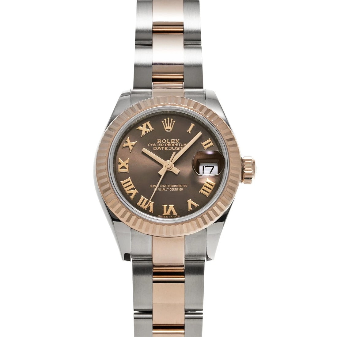 ROLEX LADY-DATEJUST CHOCOLATE BROWN WATCH: ROLEX Lady-Datejust Chocolate Brown WATCH Brand: ROLEX Type: Wristwatch Material: Band Material Stainless steel/Everrose gold, Case Material Stainless steel Color: Dial Color Chocolate Brown Size: ??C