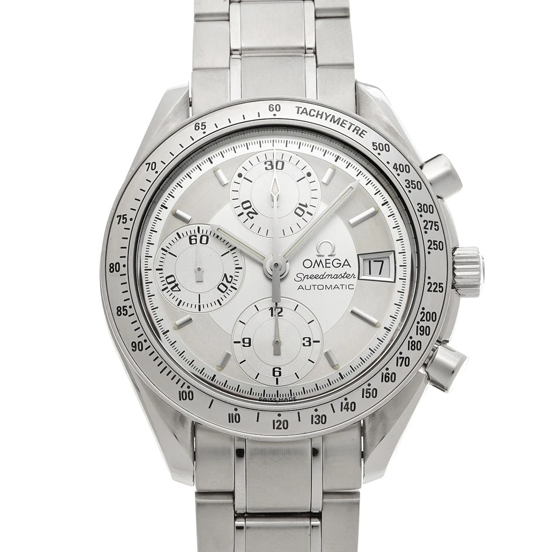 OMEGA SPEEDMASTER DATE SILVER WATCH: OMEGA Speedmaster Date Silver WATCH Brand: OMEGA Type: Wristwatch Material: Band Material Stainless steel, Case Material Stainless steel Color: Dial Color Silver Size: ??Case? H/about 39mm W/about 39m