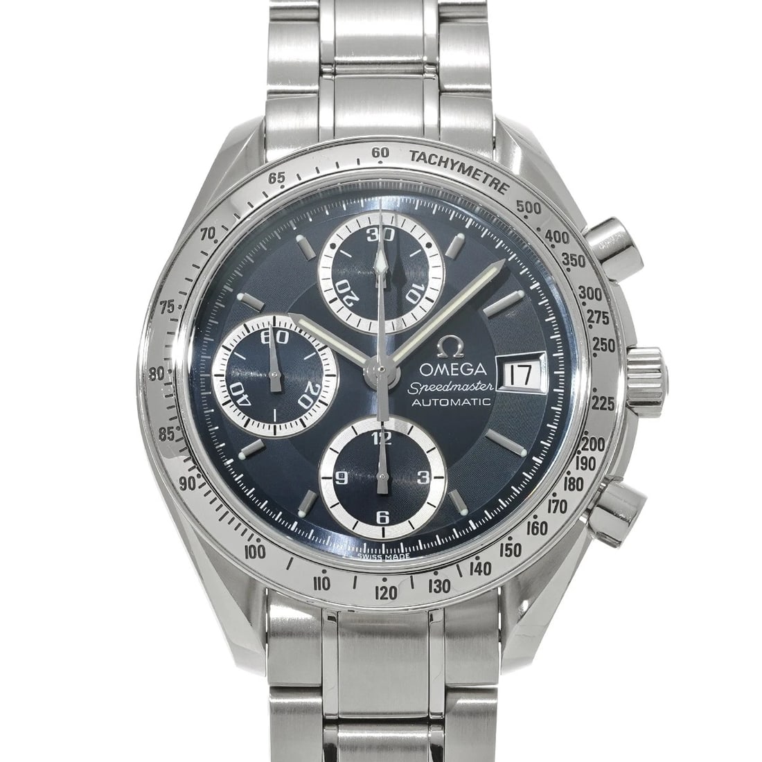 OMEGA SPEEDMASTER DATE BLUE GRAY WATCH: OMEGA Speedmaster Date Blue Gray WATCH Brand: OMEGA Type: Wristwatch Material: Band Material Stainless steel, Case Material Stainless steel Color: Dial Color Blue Gray Size: ??Case? H/about 39mm W/abo