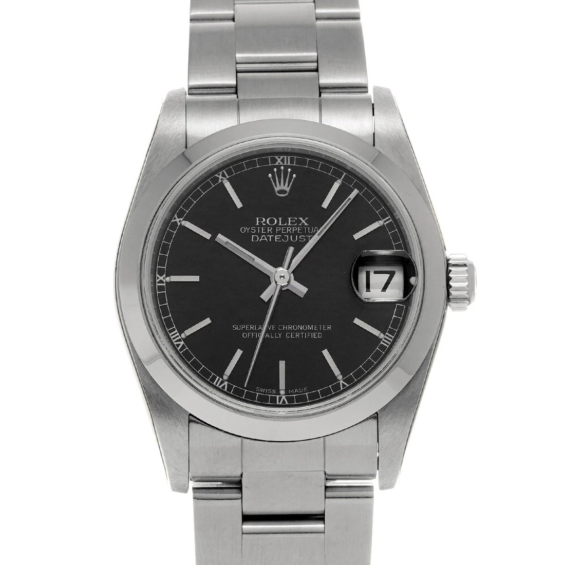 ROLEX DATEJUST BLACK WATCH: ROLEX Datejust Black WATCH Brand: ROLEX Type: Wristwatch Material: Band Material Stainless steel, Case Material Stainless steel Color: Dial Color Black Size: ??Case? H/about 31mm W/about 31mm D/about 