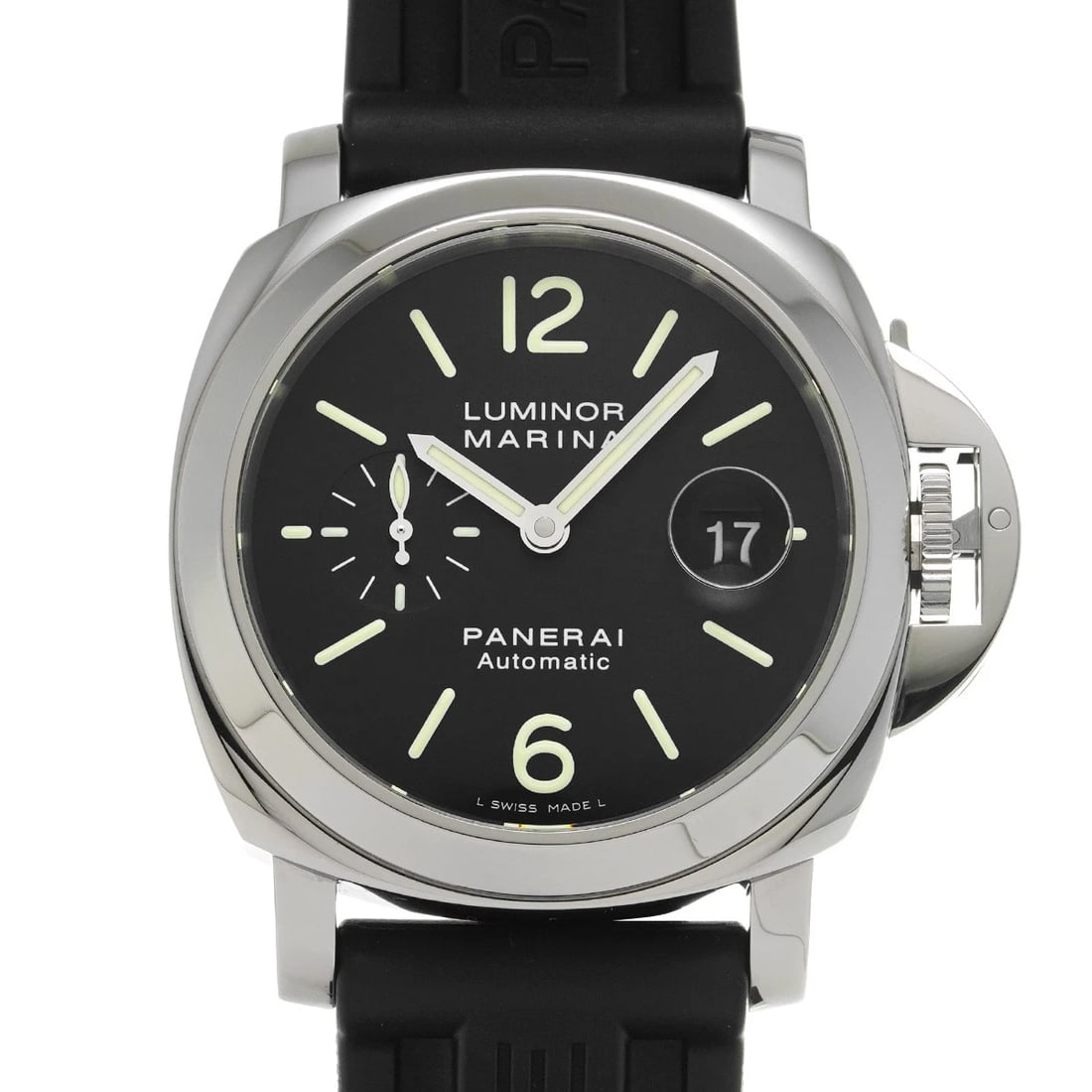 PANERAI LUMINOR MARINA AUTOMATIC BLACK WATCH: PANERAI Luminor Marina Automatic Black WATCH Brand: PANERAI Type: Wristwatch Material: Band Material rubber, Case Material Stainless steel Color: Dial Color Black Size: ??Case? H/about 44mm W/about 44