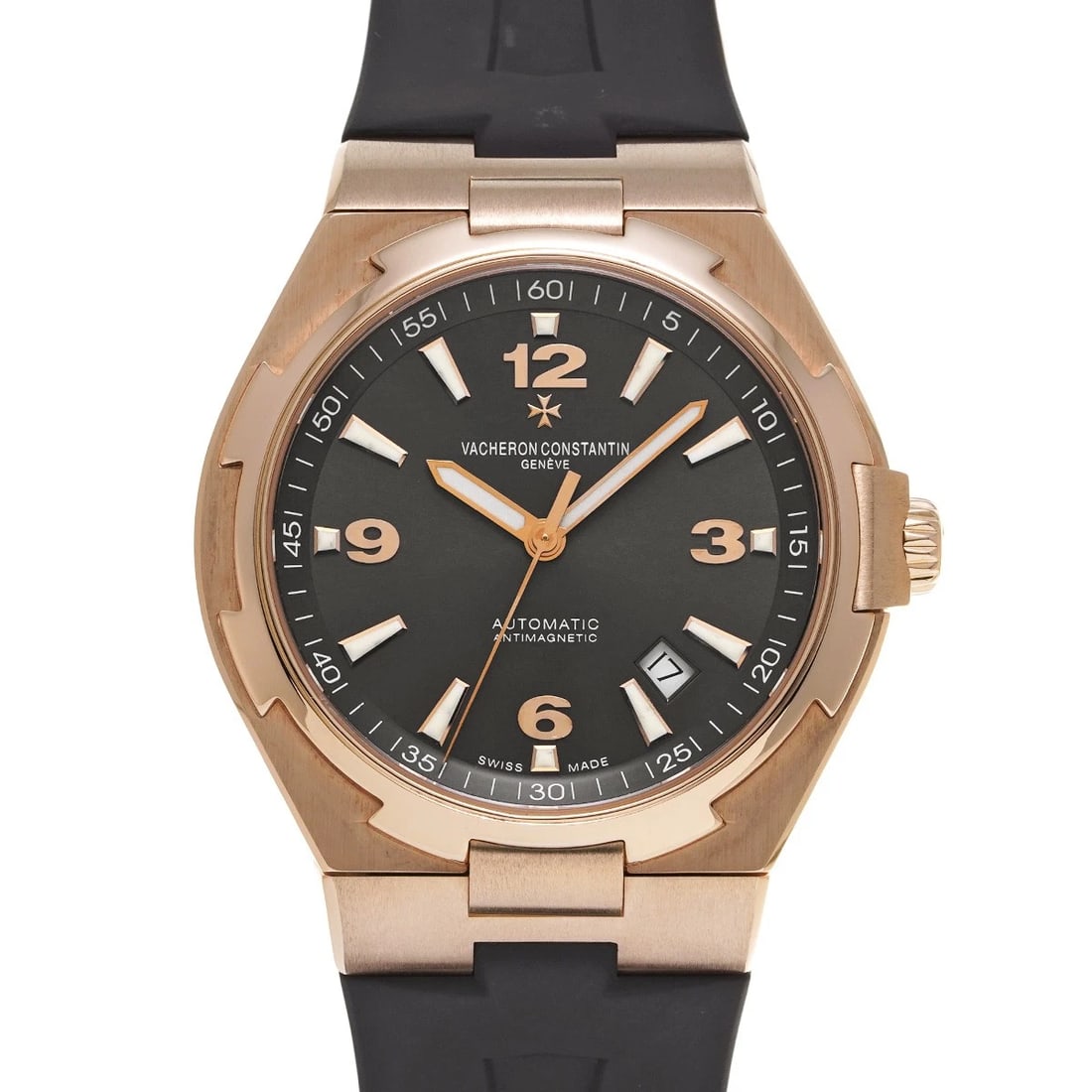 VACHERON CONSTANTIN OVERSEAS GRAY WATCH: VACHERON CONSTANTIN Overseas Gray WATCH Brand: VACHERON CONSTANTIN Type: Wristwatch Material: Band Material rubber, Case Material Pink gold Color: Dial Color Gray Size: ??Case? H/about 42mm W/about 42