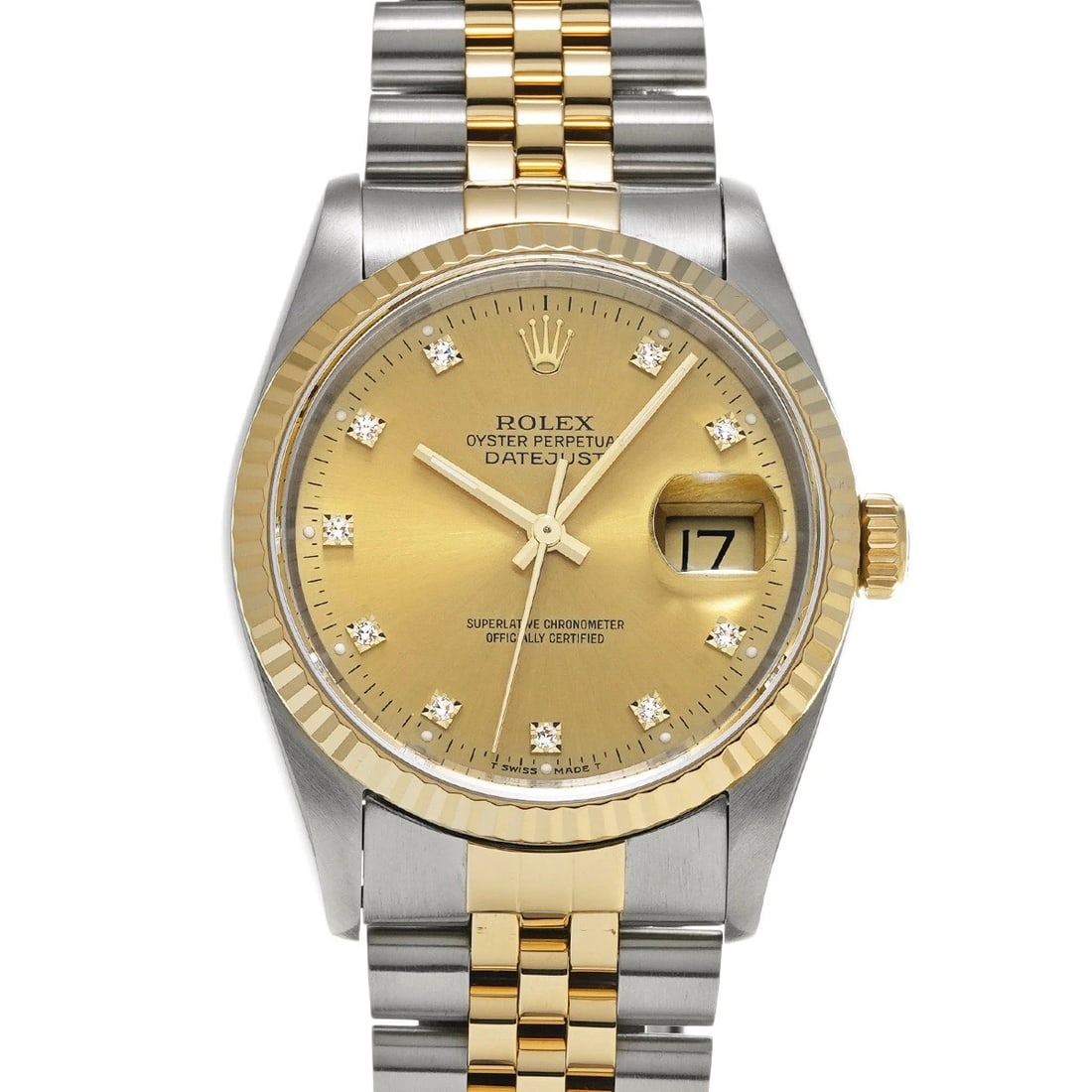 ROLEX DATEJUST CHAMPAGNE/DIAMOND WATCH: ROLEX Datejust Champagne/Diamond WATCH Brand: ROLEX Type: Wristwatch Material: Band Material Stainless steel/Yellow Gold, Case Material Stainless steel Color: Dial Color Champagne/Diamond Size: ??Case