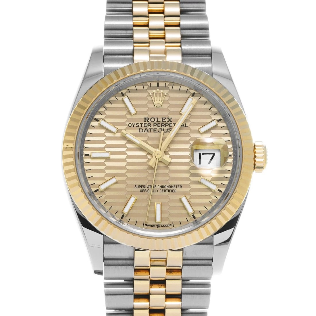 ROLEX DATEJUST GOLDEN FLUTED MOTIF WATCH: ROLEX Datejust Golden Fluted Motif WATCH Brand: ROLEX Type: Wristwatch Material: Band Material Stainless steel/Yellow Gold, Case Material Stainless steel Color: Dial Color Golden Fluted Motif Size: ??