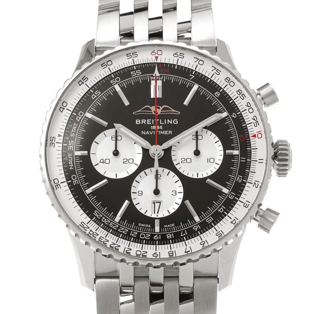 BREITLING NAVITIMER CHRONOGRAPH BLACK/SILVER WATCH: BREITLING Navitimer Chronograph Black/Silver WATCH Brand: BREITLING Type: Wristwatch Material: Band Material Stainless steel, Case Material Stainless steel Color: Dial Color Black/Silver Size: ??Case?