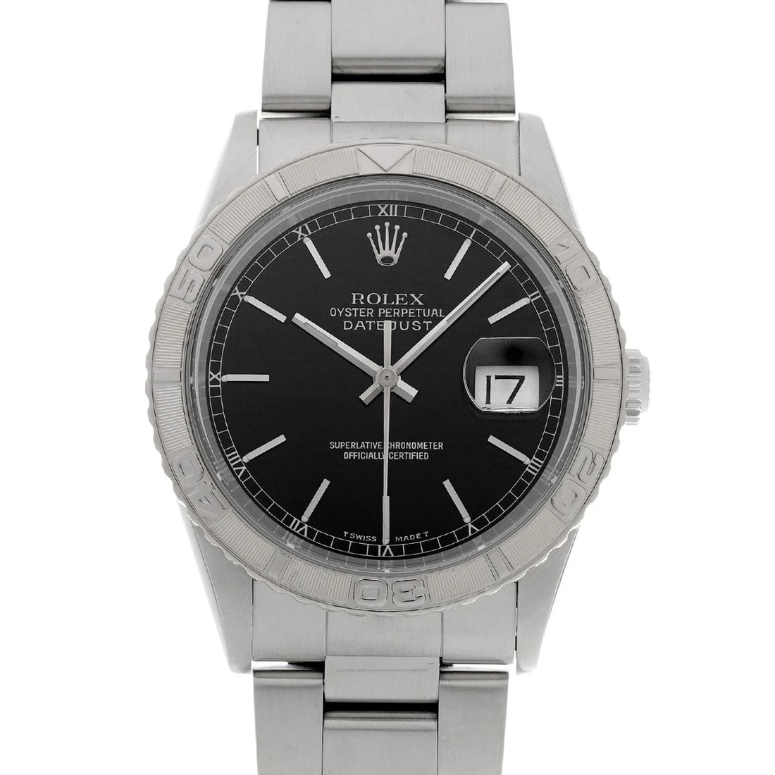 ROLEX DATEJUST THUNDERBIRD BLACK WATCH: ROLEX Datejust Thunderbird Black WATCH Brand: ROLEX Type: Wristwatch Material: Band Material Stainless steel, Case Material Stainless steel Color: Dial Color Black Size: ??Case? H/about 36mm W/about