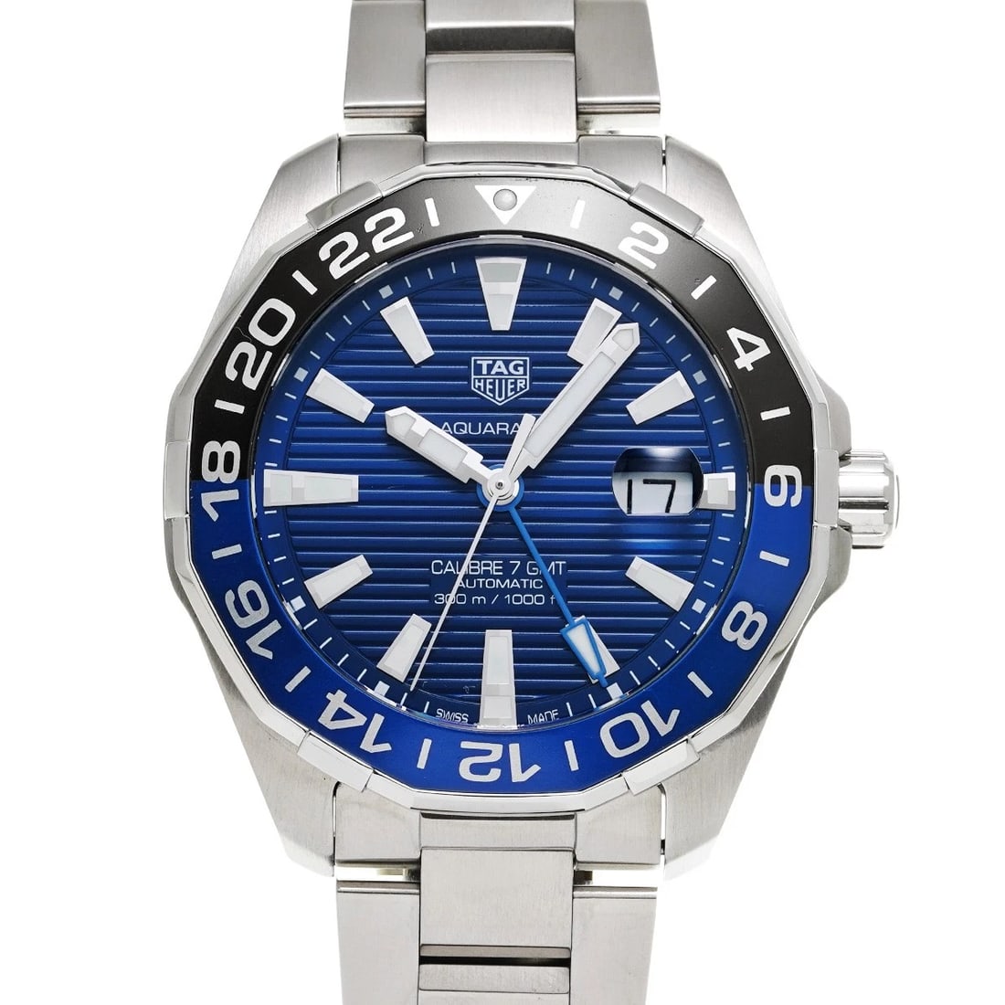 TAG HEUER AQUARACER CALIBER GMT BLUE WATCH: TAG HEUER Aquaracer Caliber GMT Blue WATCH Brand: TAG HEUER Type: Wristwatch Material: Band Material Stainless steel, Case Material Stainless steel Color: Dial Color Blue Size: ??Case? H/about 43mm W/