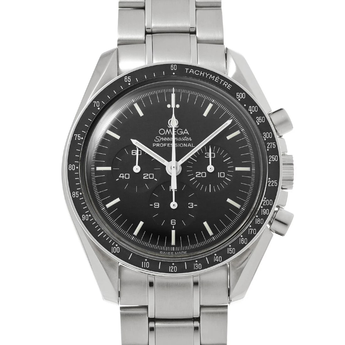 OMEGA SPEEDMASTER MOONWATCH PROFESSIONAL BLACK WATCH: OMEGA Speedmaster Moonwatch Professional Black WATCH Brand: OMEGA Type: Wristwatch Material: Band Material Stainless steel, Case Material Stainless steel Color: Dial Color Black Size: ??Case? H/about 