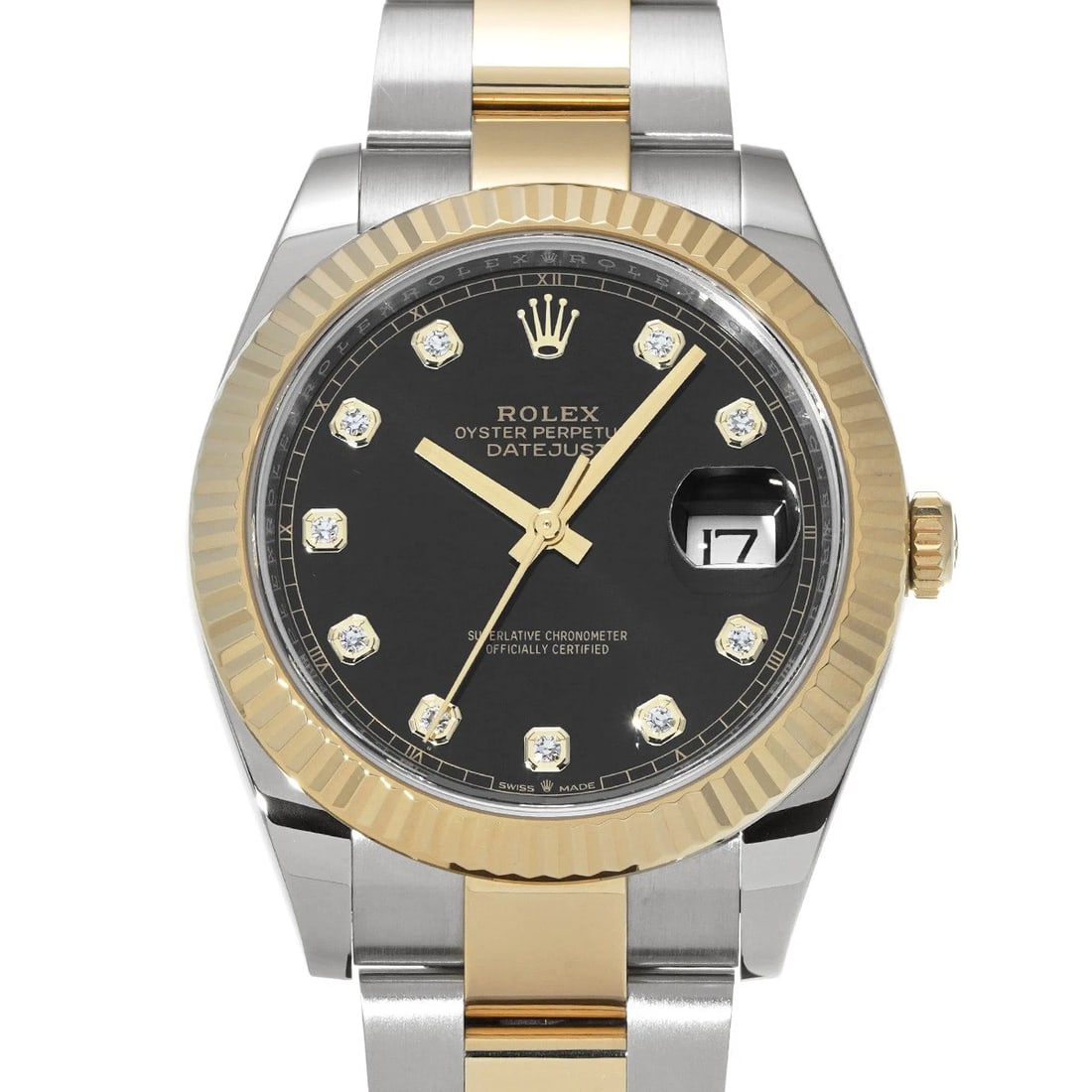 ROLEX DATEJUST BRIGHT BLACK/DIAMOND WATCH: ROLEX Datejust Bright Black/Diamond WATCH Brand: ROLEX Type: Wristwatch Material: Band Material Stainless steel/Yellow Gold, Case Material Stainless steel Color: Dial Color Bright Black/Diamond Size: