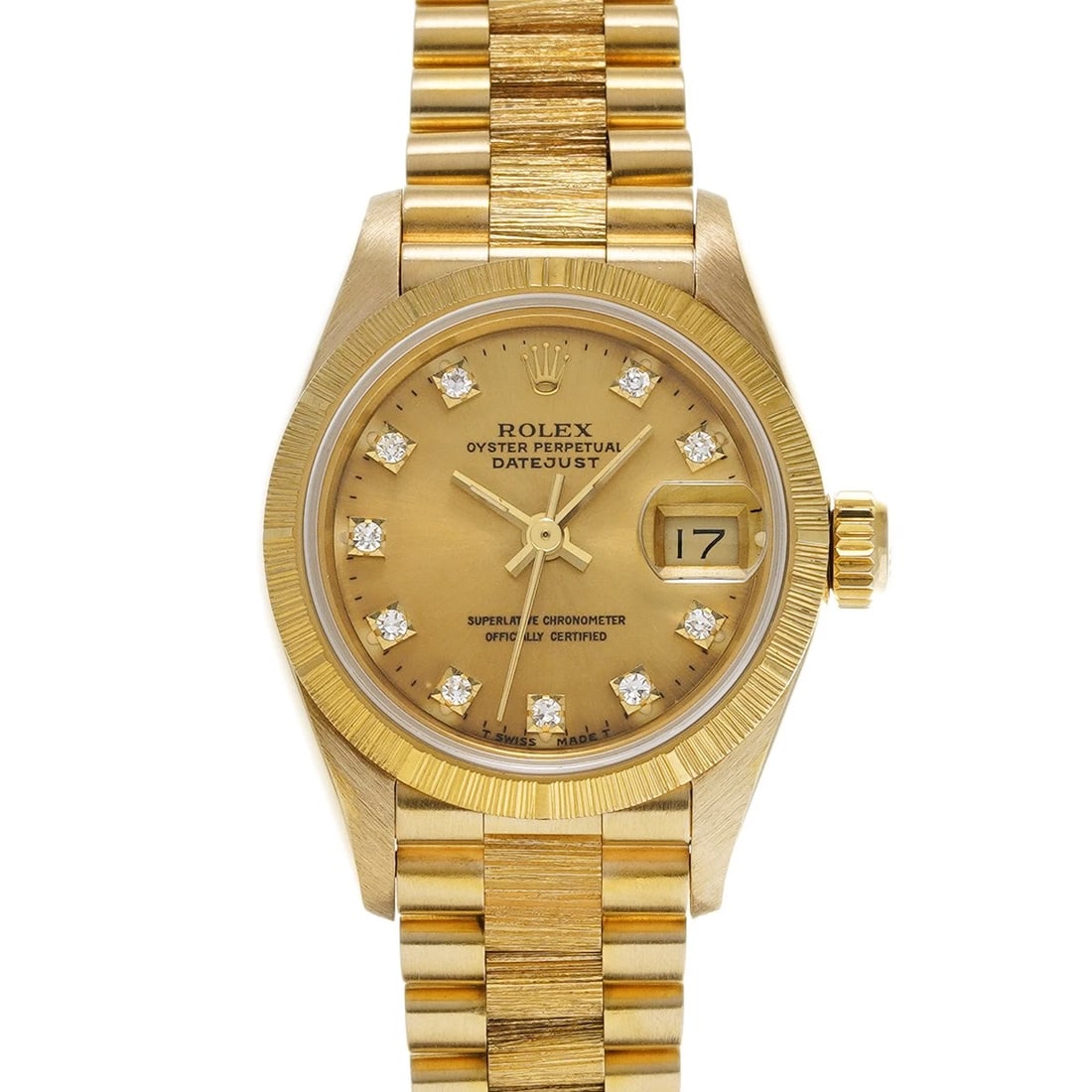 ROLEX DATEJUST CHAMPAGNE/DIAMOND WATCH: ROLEX Datejust Champagne/Diamond WATCH Brand: ROLEX Type: Wristwatch Material: Band Material Yellow Gold, Case Material Yellow Gold Color: Dial Color Champagne/Diamond Size: ??Case? H/about 26mm W/abo