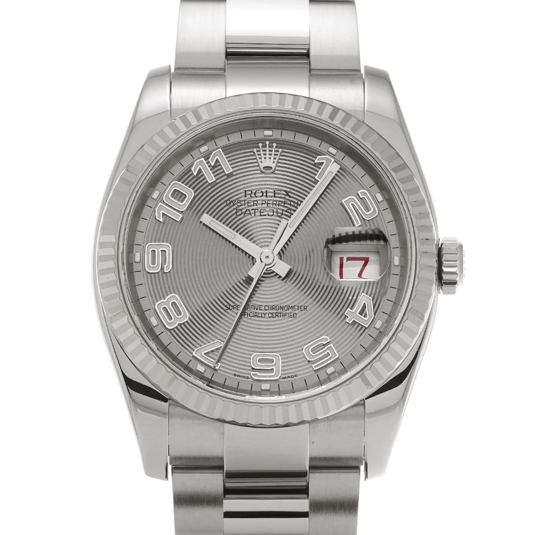 ROLEX DATEJUST GRAY CONCENTRIC WATCH: ROLEX Datejust Gray Concentric WATCH Brand: ROLEX Type: Wristwatch Material: Band Material Stainless steel, Case Material Stainless steel Color: Dial Color Gray Concentric Size: ??Case? H/about 36mm W