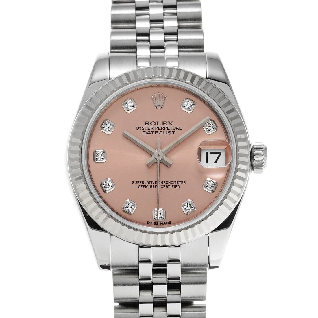 ROLEX DATEJUST PINK/DIAMOND WATCH: ROLEX Datejust Pink/Diamond WATCH Brand: ROLEX Type: Wristwatch Material: Band Material Stainless steel, Case Material Stainless steel Color: Dial Color Pink/Diamond Size: ??Case? H/about 31mm W/about