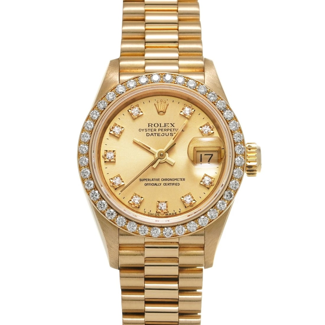 ROLEX DATEJUST CHAMPAGNE/DIAMOND WATCH: ROLEX Datejust Champagne/Diamond WATCH Brand: ROLEX Type: Wristwatch Material: Band Material Yellow Gold, Case Material Yellow Gold Color: Dial Color Champagne/Diamond Size: ??Case? H/about 26mm W/abo