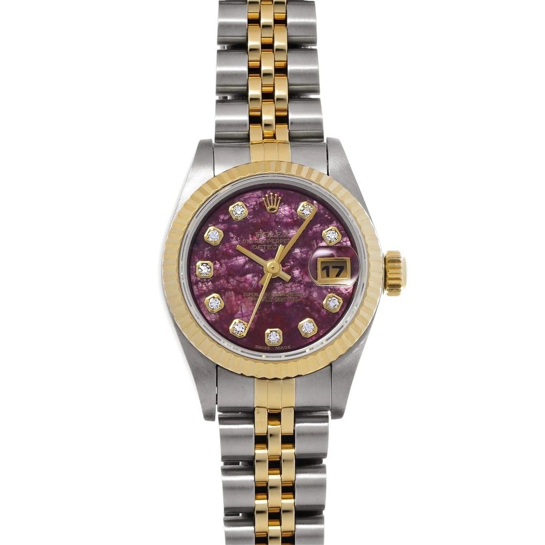 ROLEX DATEJUST RUBELLITE/DIAMOND WATCH: ROLEX Datejust Rubellite/Diamond WATCH Brand: ROLEX Type: Wristwatch Material: Band Material Stainless steel/Yellow Gold, Case Material Stainless steel Color: Dial Color Rubellite/Diamond Size: