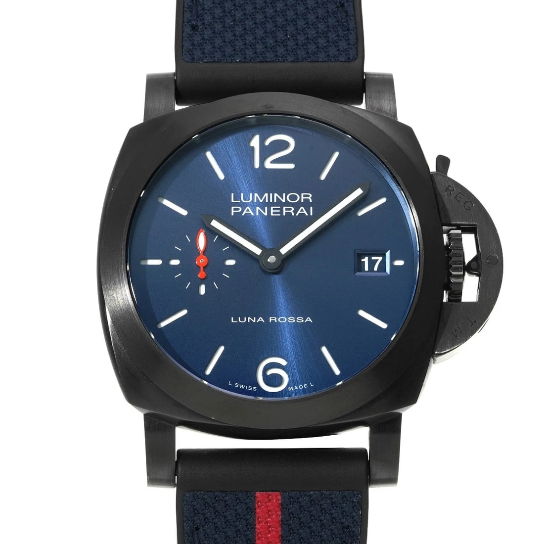 PANERAI LUMINOR QUARANTA STEEL DLC LUNA ROSSA BLUE WATCH: PANERAI Luminor Quaranta Steel DLC Luna Rossa Blue WATCH Brand: PANERAI Type: Wristwatch Material: Band Material fabric/rubber, Case Material Stainless steel Color: Dial Color Blue Size: ??Case? H/abo