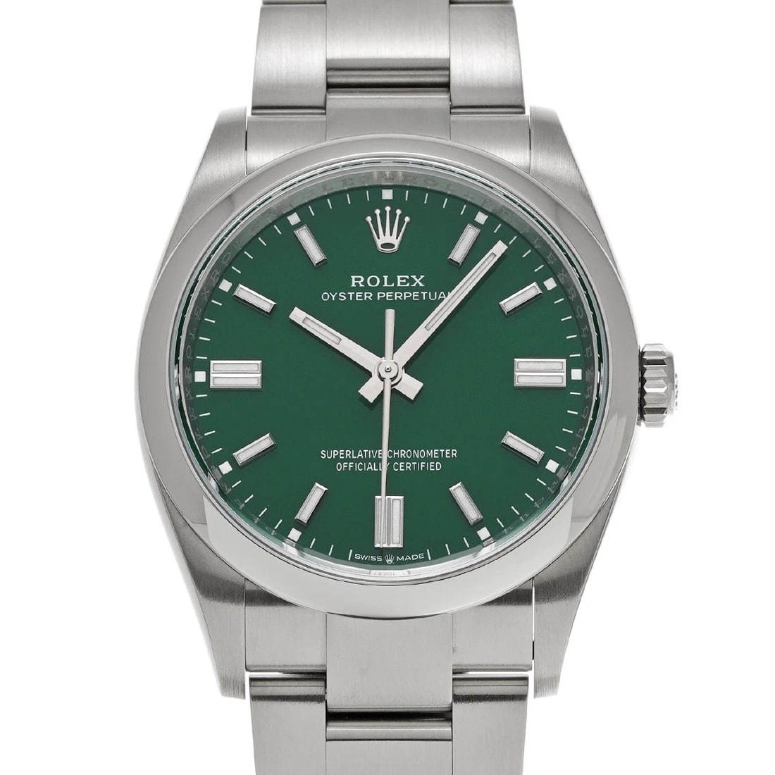 ROLEX OYSTER PERPETUAL GREEN WATCH: ROLEX Oyster Perpetual Green WATCH Brand: ROLEX Type: Wristwatch Material: Band Material Stainless steel, Case Material Stainless steel Color: Dial Color Green Size: ??Case? H/about 36mm W/about 36mm