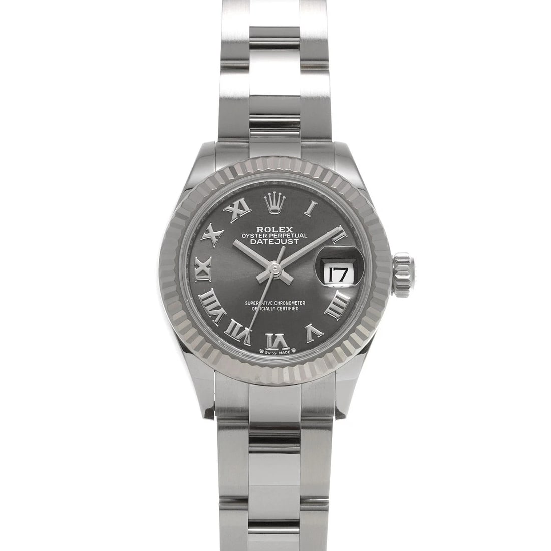 ROLEX LADY-DATEJUST GRAY WATCH: ROLEX Lady-Datejust Gray WATCH Brand: ROLEX Type: Wristwatch Material: Band Material Stainless steel, Case Material Stainless steel Color: Dial Color Gray Size: ??Case? H/about 28mm W/about 28mm D/abo