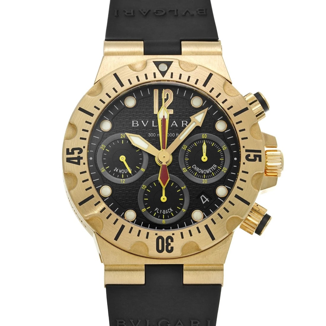 BVLGARI DIAGONO BLACK WATCH: BVLGARI Diagono Black WATCH Brand: BVLGARI Type: Wristwatch Material: Band Material rubber, Case Material Yellow Gold Color: Dial Color Black Size: ??Case? H/about 40mm W/about 40mm D/about 16mm