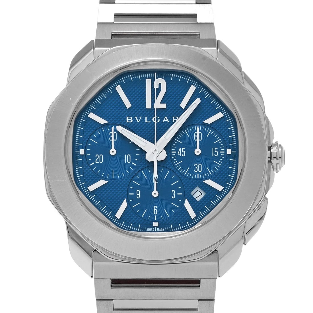BVLGARI OCTO ROMAN CHRONOGRAPH BLUE WATCH: BVLGARI Octo Roman Chronograph Blue WATCH Brand: BVLGARI Type: Wristwatch Material: Band Material Stainless steel, Case Material Stainless steel Color: Dial Color Blue Size: ??Case? H/about 42mm W/abo