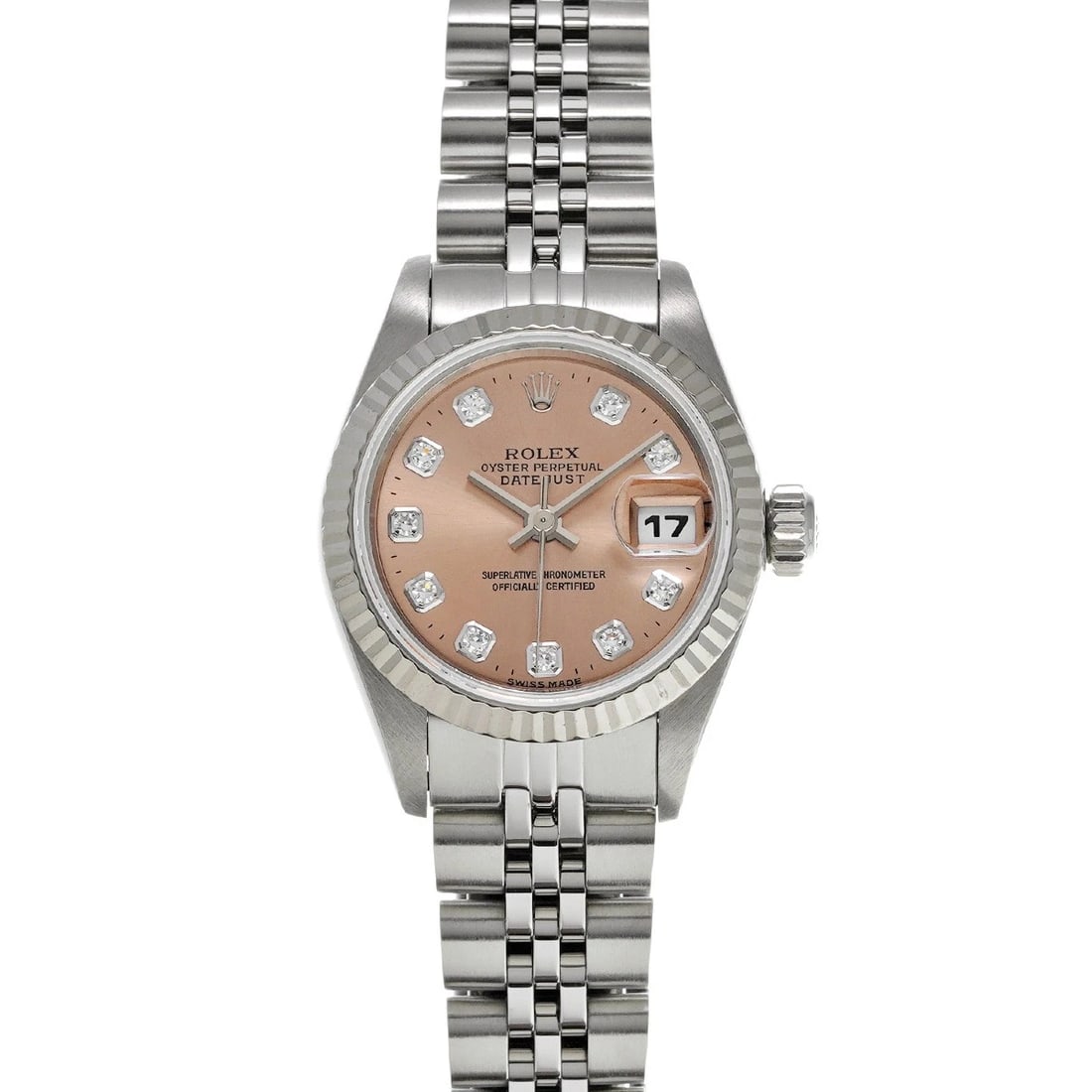 ROLEX DATEJUST PINK/DIAMOND WATCH: ROLEX Datejust Pink/Diamond WATCH Brand: ROLEX Type: Wristwatch Material: Band Material Stainless steel, Case Material Stainless steel Color: Dial Color Pink/Diamond Size: ??Case? H/about 26mm W/about