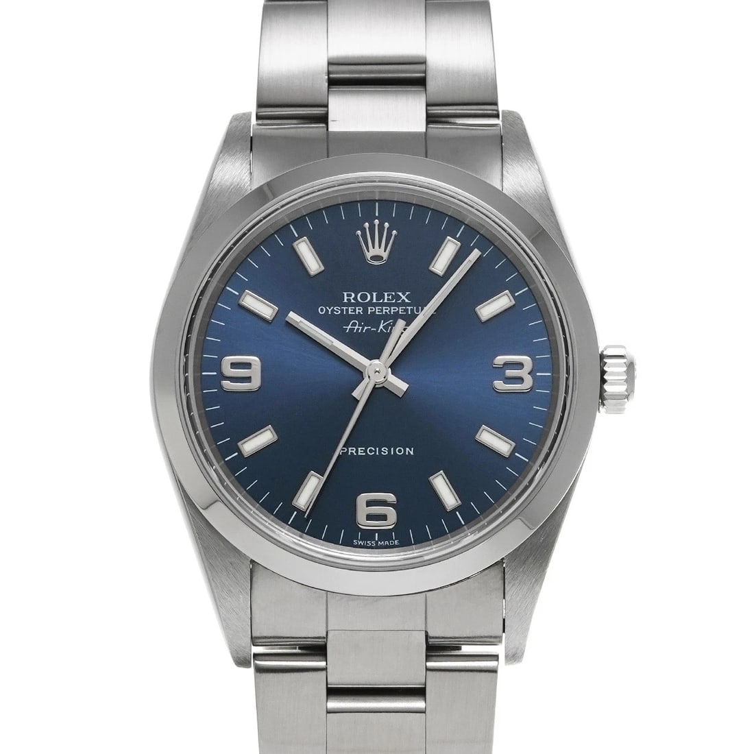 ROLEX AIR-KING BLUE WATCH: ROLEX Air-King Blue WATCH Brand: ROLEX Type: Wristwatch Material: Band Material Stainless steel, Case Material Stainless steel Color: Dial Color Blue Size: ??Case? H/about 34mm W/about 34mm D/about 12