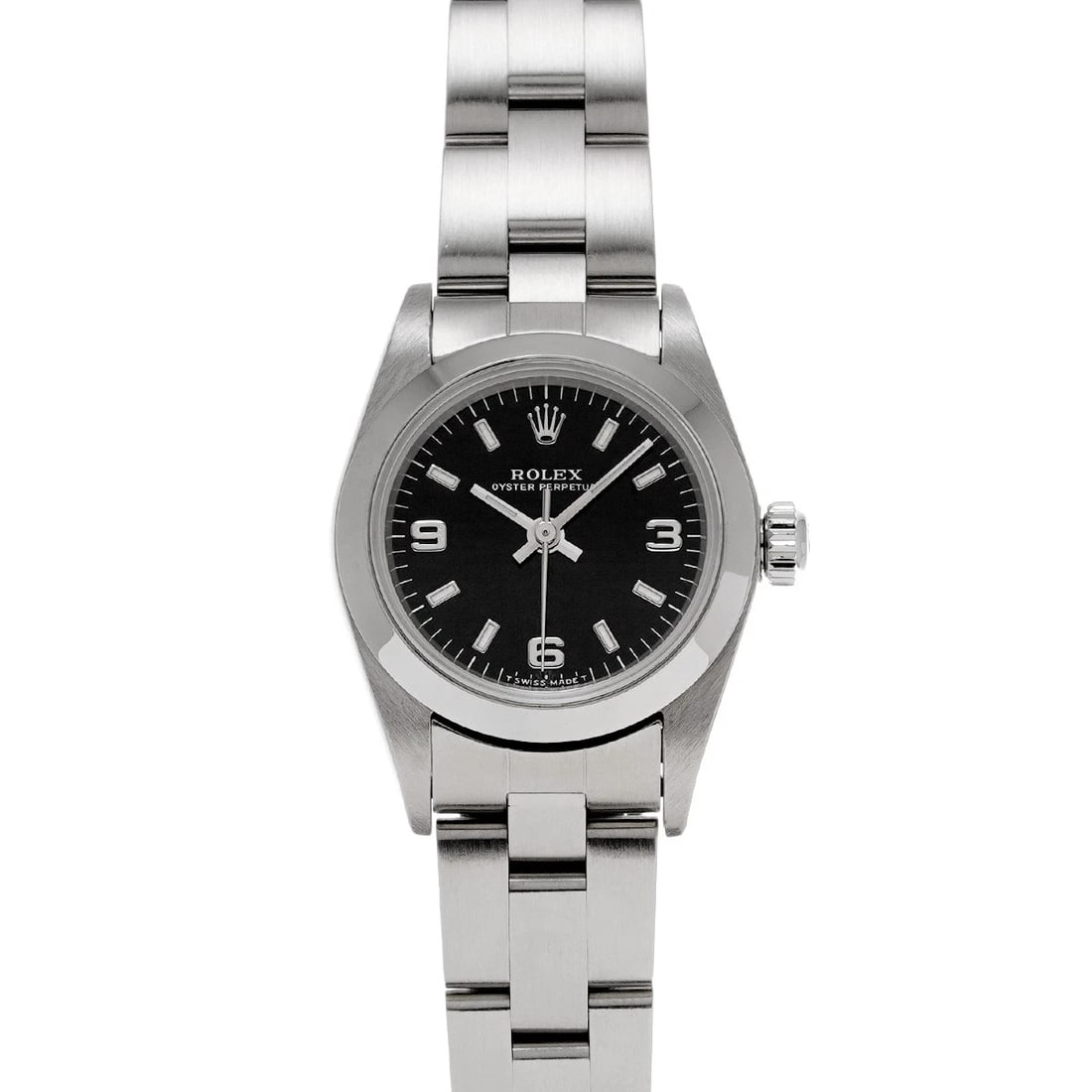 ROLEX OYSTER PERPETUAL BLACK WATCH: ROLEX Oyster Perpetual Black WATCH Brand: ROLEX Type: Wristwatch Material: Band Material Stainless steel, Case Material Stainless steel Color: Dial Color Black Size: ??Case? H/about 24mm W/about 24mm 