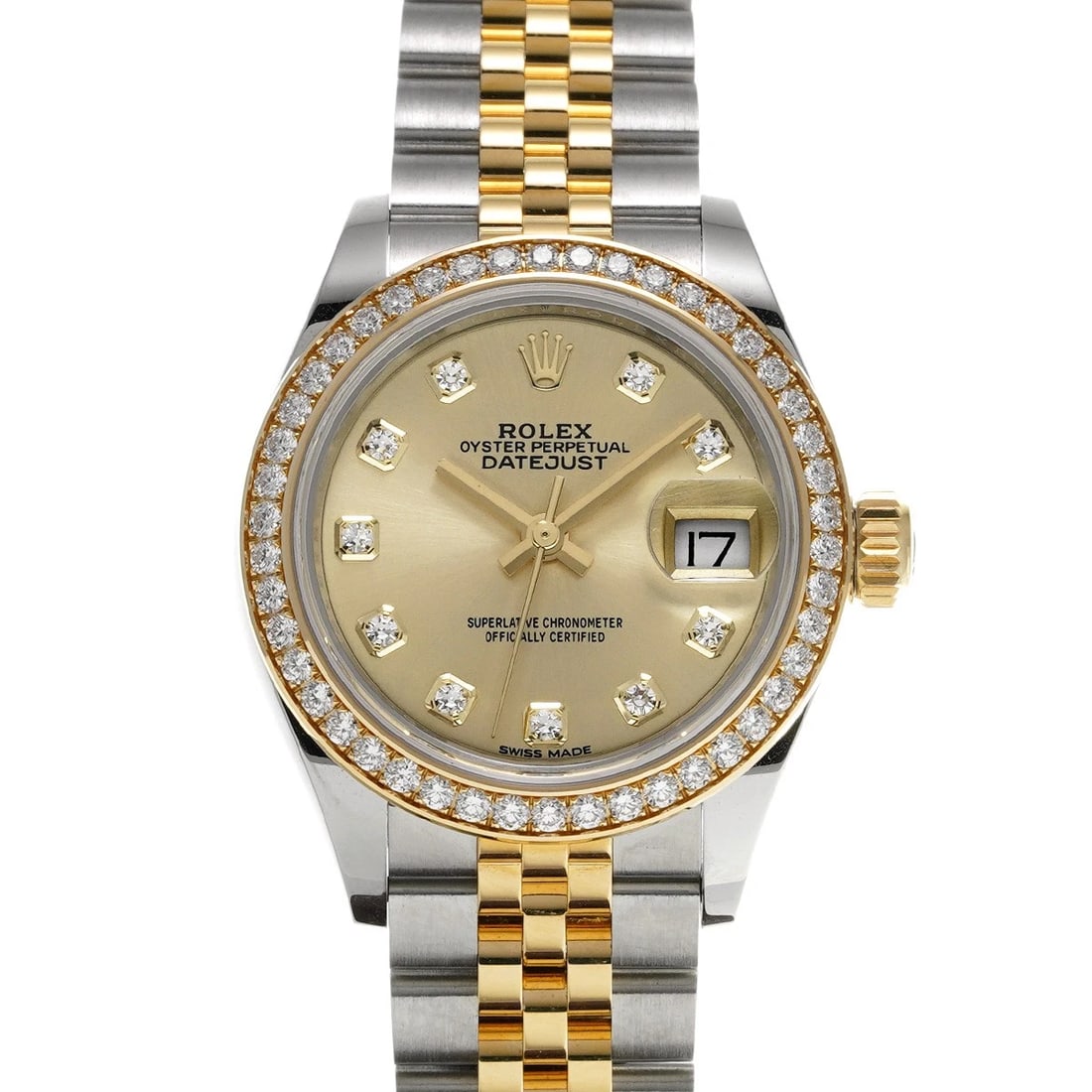 ROLEX LADY-DATEJUST CHAMPAGNE/DIAMOND WATCH: ROLEX Lady-Datejust Champagne/Diamond WATCH Brand: ROLEX Type: Wristwatch Material: Band Material Stainless steel/Yellow Gold, Case Material Stainless steel Color: Dial Color Champagne/Diamond Size: ?