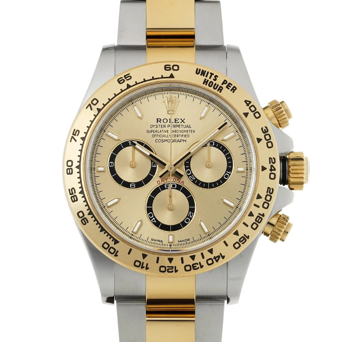 ROLEX COSMOGRAPH DAYTONA CHAMPAGNE WATCH: ROLEX Cosmograph Daytona Champagne WATCH Brand: ROLEX Type: Wristwatch Material: Band Material Stainless steel/Yellow Gold, Case Material Stainless steel Color: Dial Color Champagne Size: ??Case? H/ab