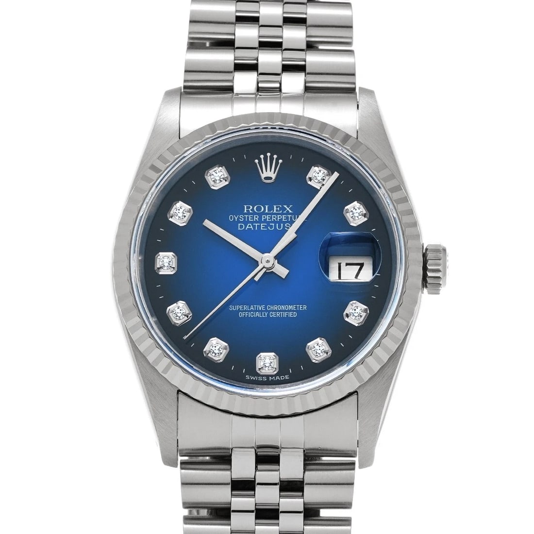 ROLEX DATEJUST BLUE GRADIENT/DIAMOND WATCH: ROLEX Datejust Blue Gradient/Diamond WATCH Brand: ROLEX Type: Wristwatch Material: Band Material Stainless steel, Case Material Stainless steel Color: Dial Color Blue Gradient/Diamond Size: ??Case? H/