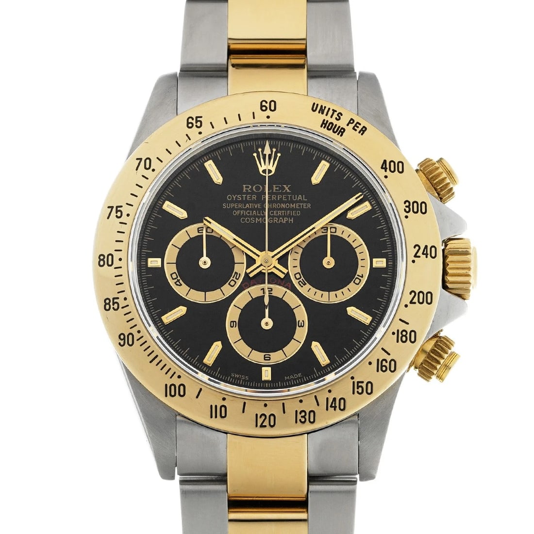 ROLEX COSMOGRAPH DAYTONA BLACK WATCH: ROLEX Cosmograph Daytona Black WATCH Brand: ROLEX Type: Wristwatch Material: Band Material Stainless steel/Yellow Gold, Case Material Stainless steel Color: Dial Color Black Size: ??Case? H/about 40mm