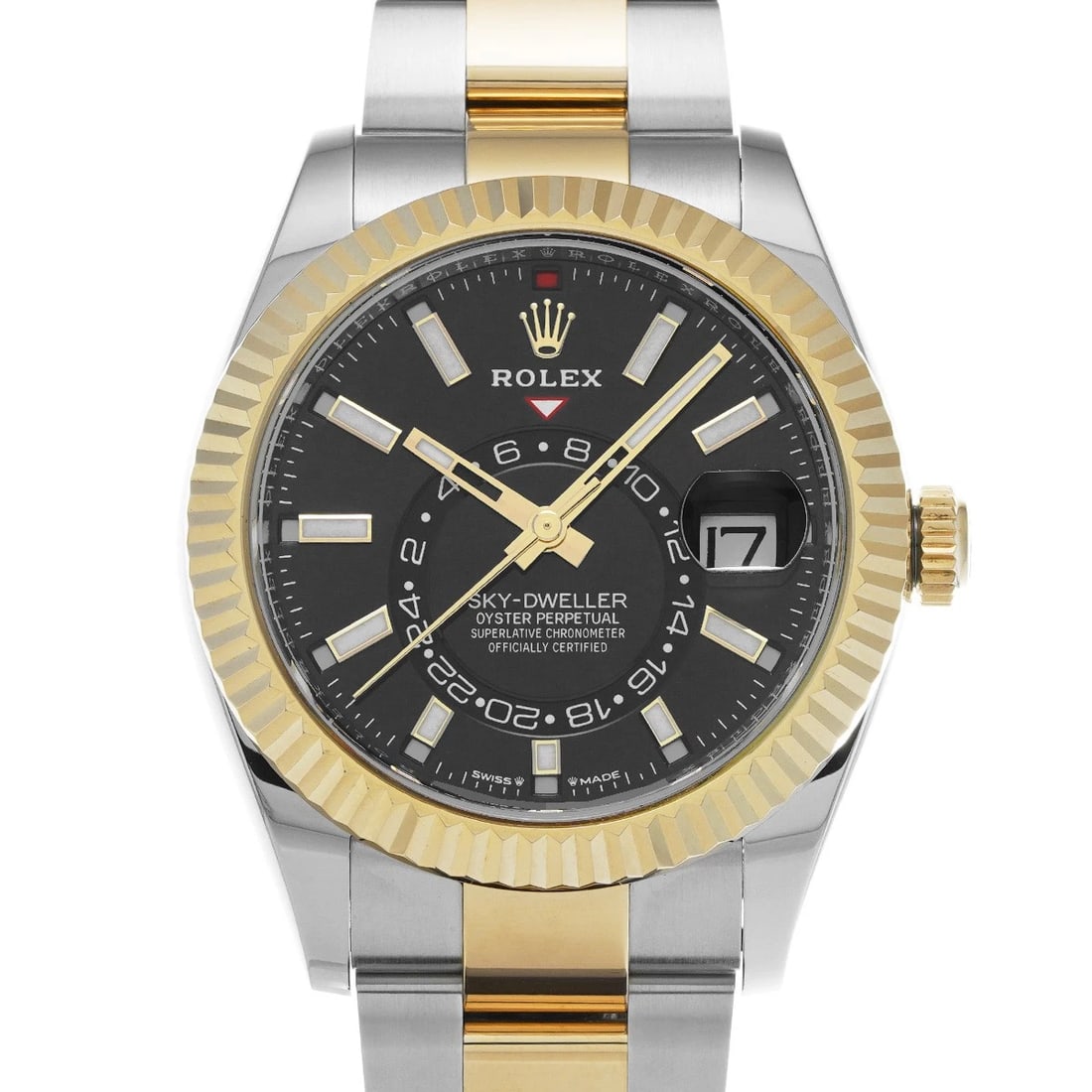 ROLEX SKY DWELLER BRIGHT BLACK WATCH: ROLEX Sky Dweller Bright Black WATCH Brand: ROLEX Type: Wristwatch Material: Band Material Stainless steel/Yellow Gold, Case Material Stainless steel Color: Dial Color Bright Black Size: ??Case? H/abo