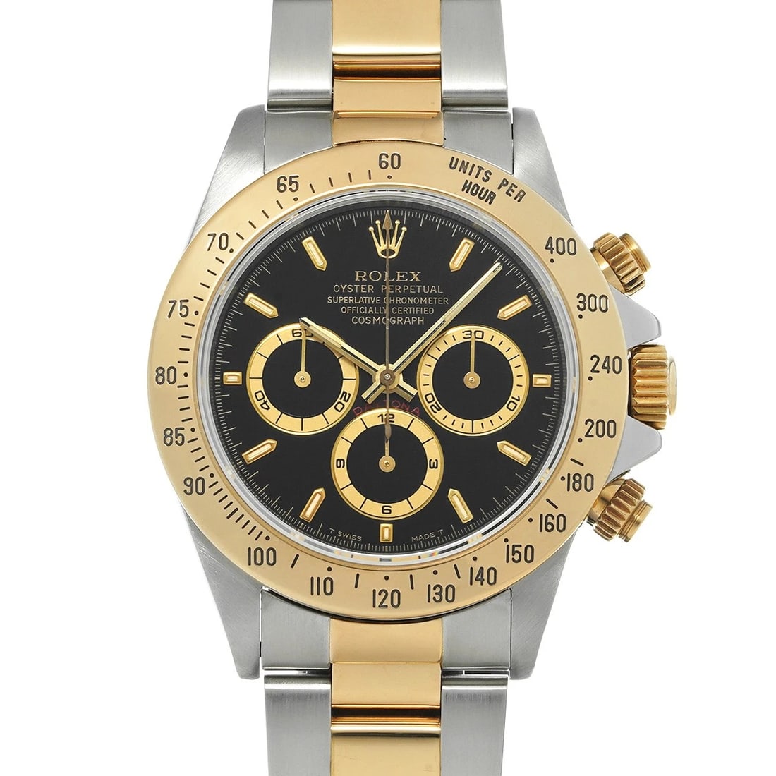 ROLEX COSMOGRAPH DAYTONA BLACK WATCH: ROLEX Cosmograph Daytona Black WATCH Brand: ROLEX Type: Wristwatch Material: Band Material Stainless steel/Yellow Gold, Case Material Stainless steel Color: Dial Color Black Size: ??Case? H/about