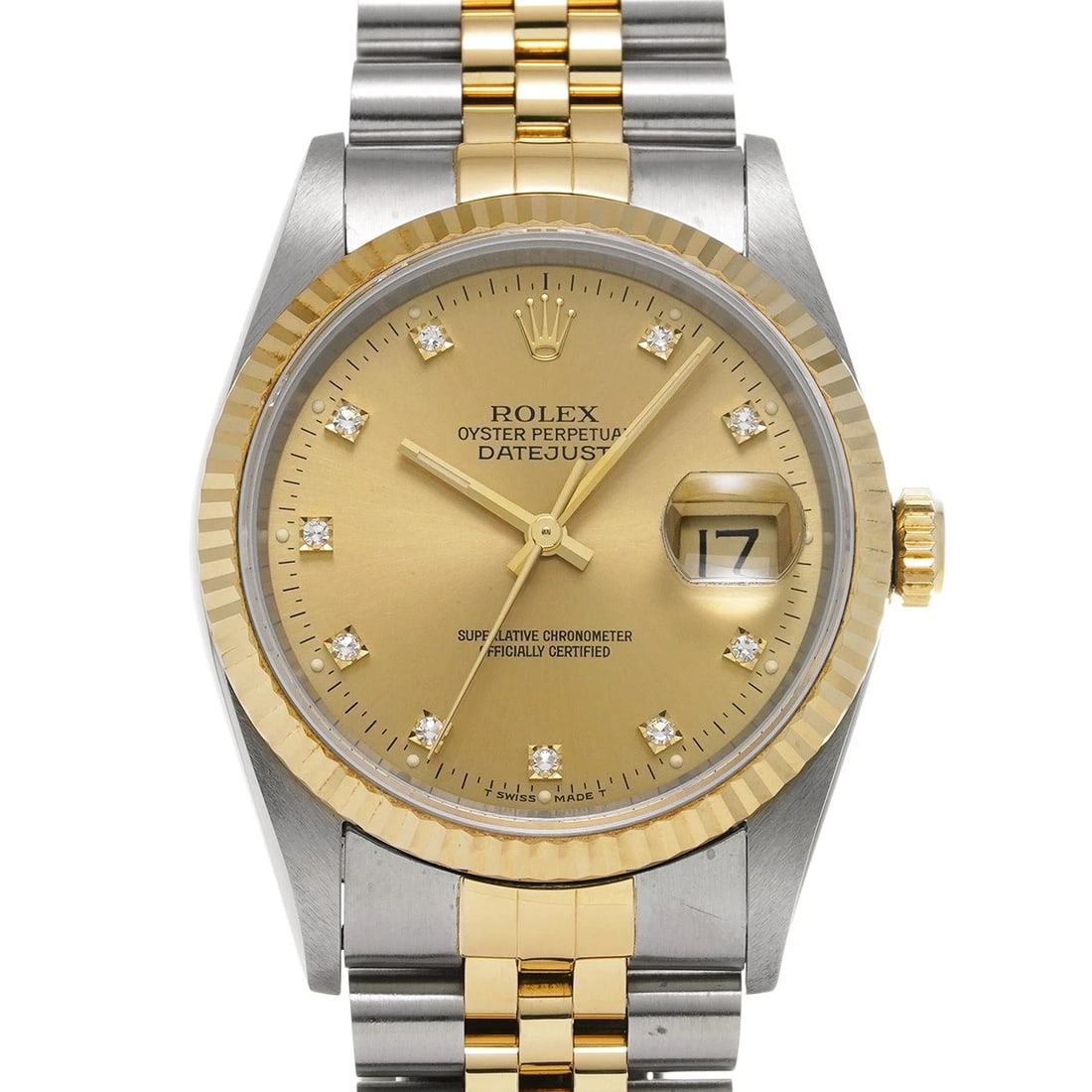 ROLEX DATEJUST CHAMPAGNE/DIAMOND WATCH: ROLEX Datejust Champagne/Diamond WATCH Brand: ROLEX Type: Wristwatch Material: Band Material Stainless steel/Yellow Gold, Case Material Stainless steel Color: Dial Color Champagne/Diamond Size: