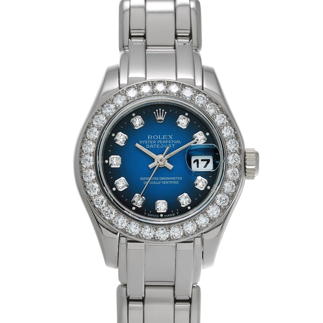 ROLEX DATEJUST BLUE GRADIENT/DIAMOND WATCH: ROLEX Datejust Blue Gradient/Diamond WATCH Brand: ROLEX Type: Wristwatch Material: Band Material White gold, Case Material White gold Color: Dial Color Blue Gradient/Diamond Size: ??Case? H/about 29mm