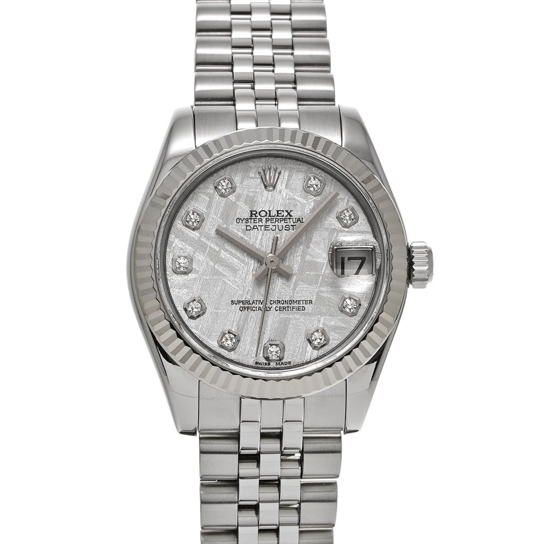 ROLEX DATEJUST METEOLITE/DIAMOND WATCH: ROLEX Datejust Meteolite/Diamond WATCH Brand: ROLEX Type: Wristwatch Material: Band Material Stainless steel, Case Material Stainless steel Color: Dial Color Meteolite/Diamond Size: ??Case? H/about 31