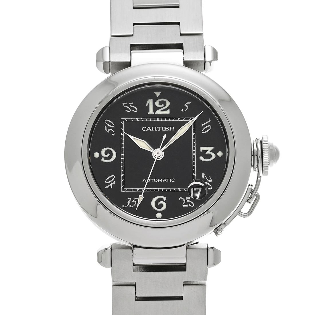 CARTIER PASHA C BLACK WATCH: CARTIER Pasha C Black WATCH Brand: CARTIER Type: Wristwatch Material: Band Material Stainless steel, Case Material Stainless steel Color: Dial Color Black Size: ??Case? H/about 35mm W/about 35mm D/abo