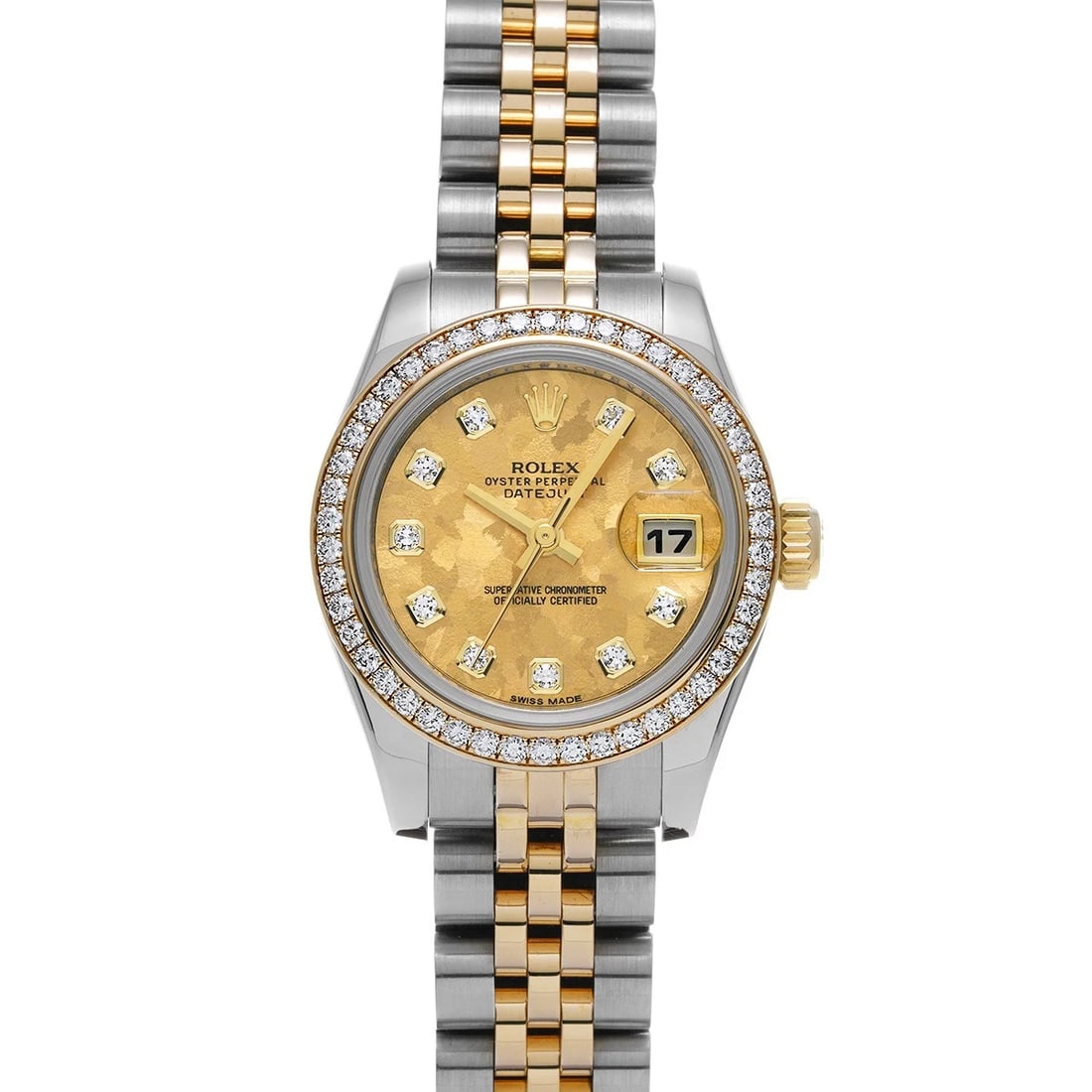 ROLEX DATEJUST LADY GOLD CRYSTAL/DIAMOND WATCH: ROLEX Datejust Lady Gold Crystal/Diamond WATCH Brand: ROLEX Type: Wristwatch Material: Band Material Stainless steel/Yellow Gold, Case Material Stainless steel Color: Dial Color Gold Crystal/Diamond S