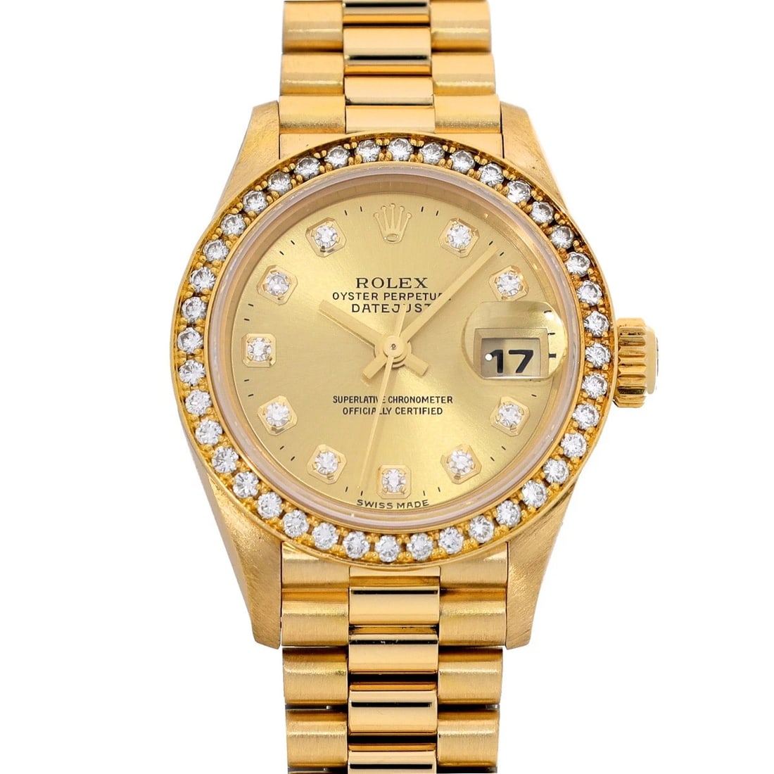 ROLEX DATEJUST CHAMPAGNE/DIAMOND WATCH: ROLEX Datejust Champagne/Diamond WATCH Brand: ROLEX Type: Wristwatch Material: Band Material Yellow Gold, Case Material Yellow Gold Color: Dial Color Champagne/Diamond Size: ??Case? H/about 26mm