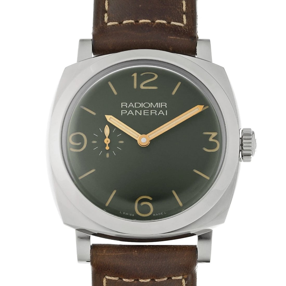 PANERAI RADIOMIR MILITARY GREEN WATCH: PANERAI Radiomir Military Green WATCH Brand: PANERAI Type: Wristwatch Material: Band Material calf, Case Material Stainless steel Color: Dial Color Military Green Size: ??Case? H/about 45mm W/about 45