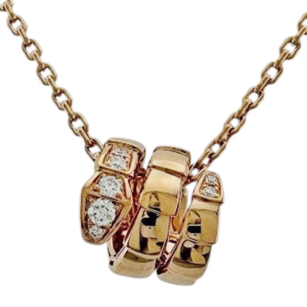 BVLGARI NECKLACE K18 PINK GOLD DIAMOND: BVLGARI Necklace K18 Pink Gold diamond Brand: LOUIS VUITTON Type: Single for one ear Material: 18k Pink Gold, Main Stone/Creation Natural Color: Pink Gold Size: (CM) Total Length:44.5cm Chain width:1.