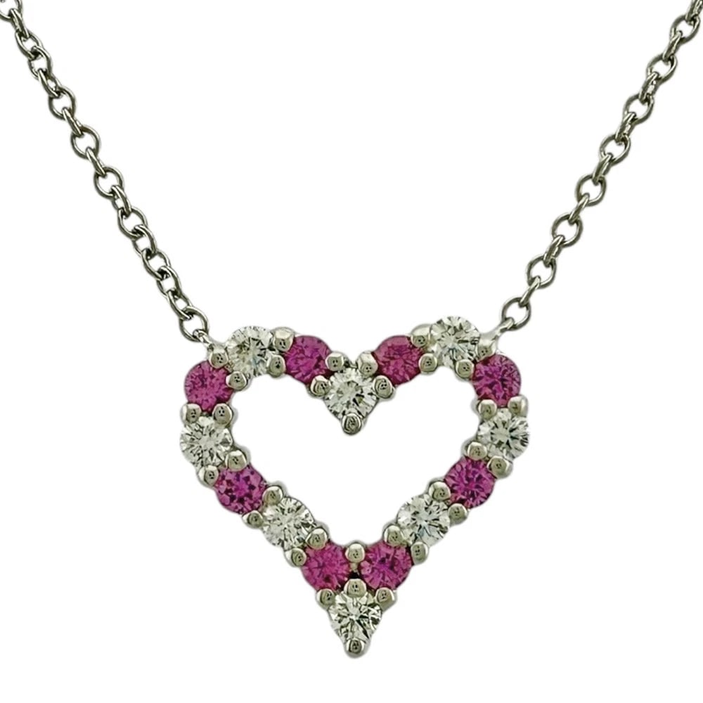 TIFFANY&CO. NECKLACE PT950PLATINUM: TIFFANY&Co. Necklace Pt950Platinum Brand: Tiffany&co. Type: Necklace Material: Pt950Platinum, Main Stone/Creation diamond/Pink sapphire Color: Silver Size: (CM) Total Length:41cm Chain width:0.9mm Top